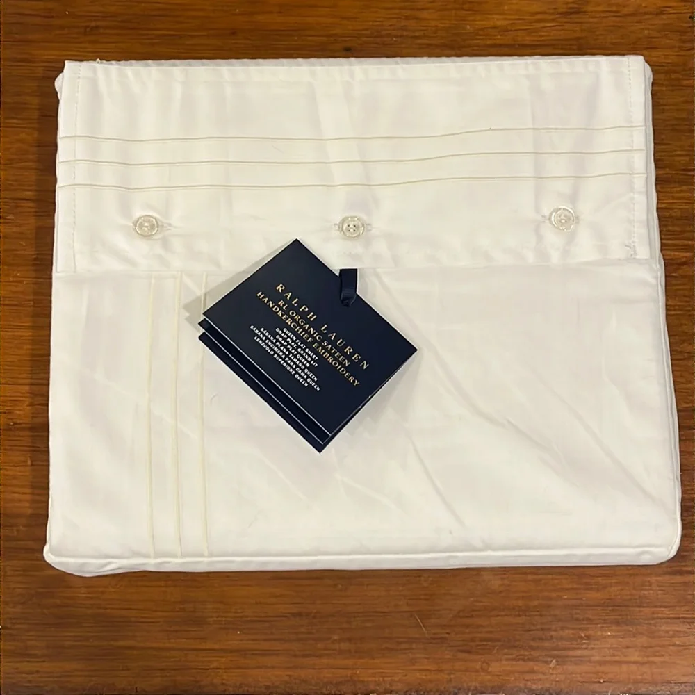 Ralph Lauren Organic Sateen Handkerchief Embroidery Queen Flat Sheet white new